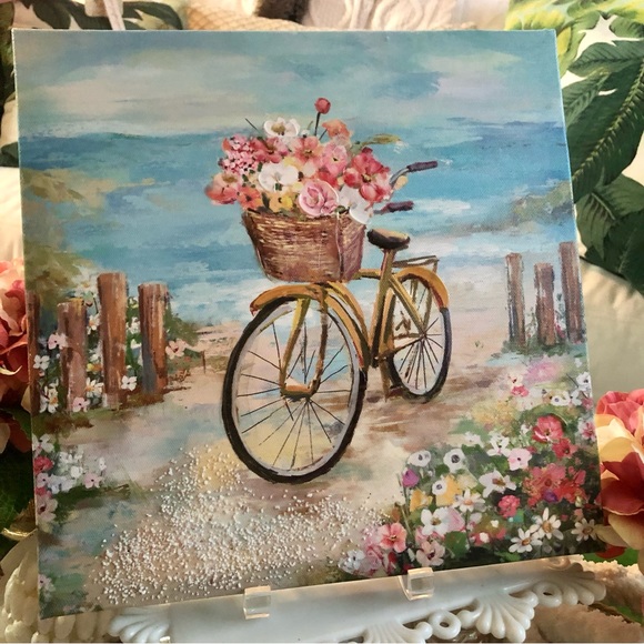 NIP Sweet Vintage Beach Cruiser Bicycle Wicker Basket - Picture 2 of 6